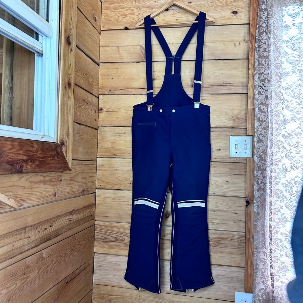 Vintage Virgin Wool Ski Bib Pants Mens Size 36 Navy Blue Retro Salopette MCM